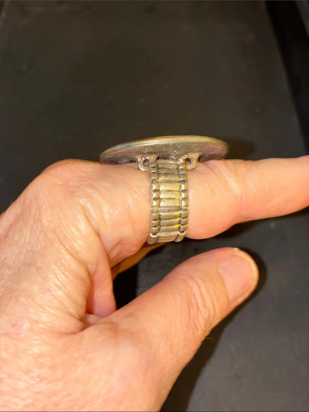 Vintage-Inspired Bronze Cross Accent Ring - Brown/Gold